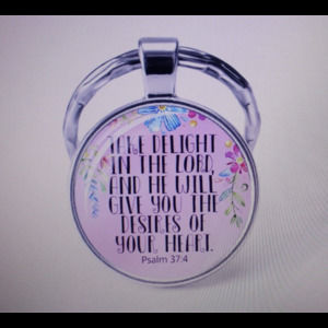 Bible Verse Bubble Keychain Christian Alloy Ring Take Delight in The Lord NIP